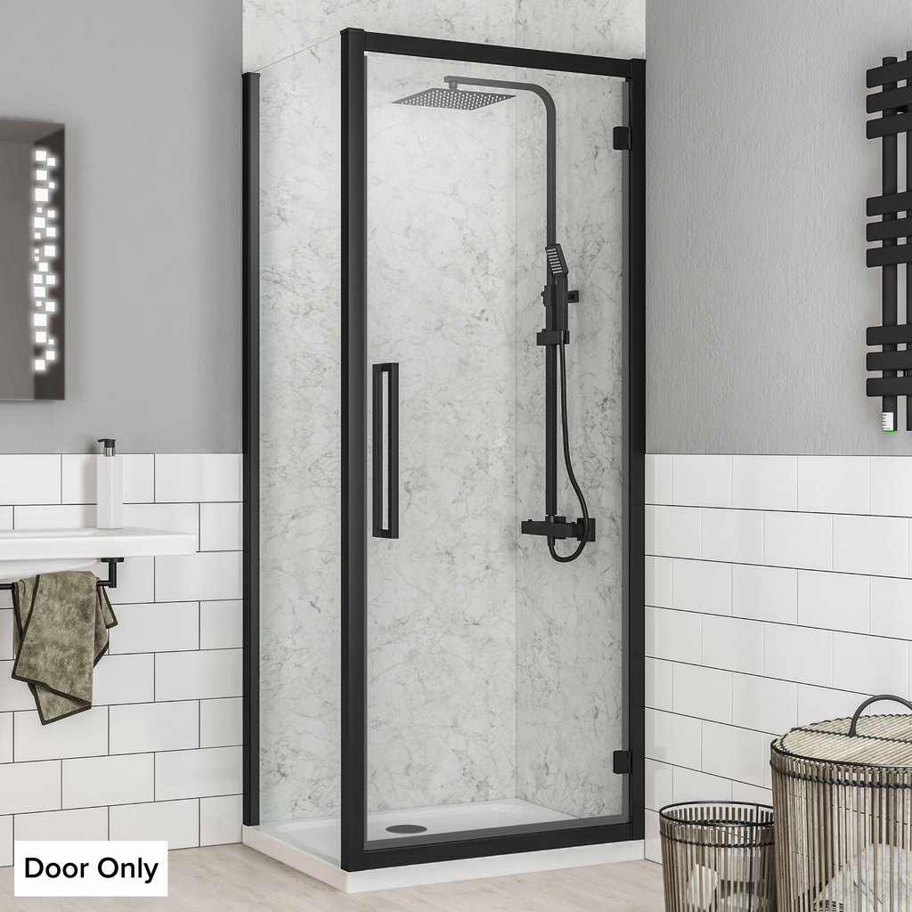 Corniche 2000 8mm Framed 2000mm x 700mm Hinged Shower Door - Matt Black