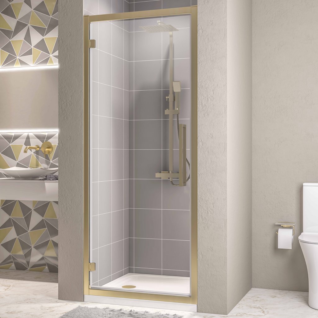 Corniche 2000 8mm Framed 2000mm x 800mm Hinged Shower Door - Brushed Brass