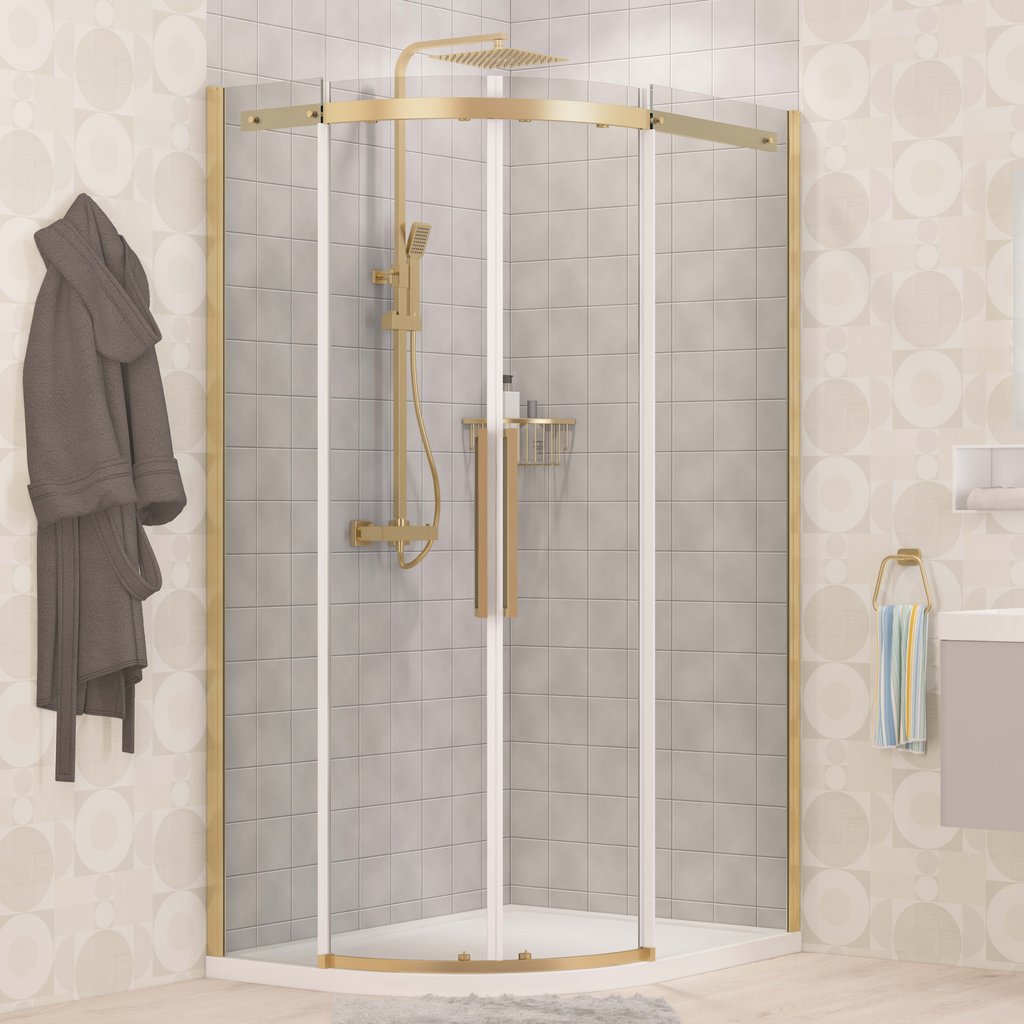 Corniche 2000 1200x800mm Right Hand Offset Quadrant Shower Enclosure - Brushed Brass