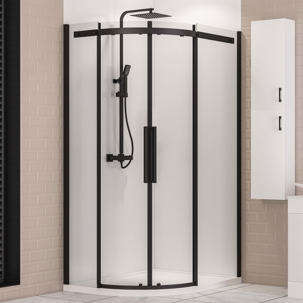 Corniche 2000 900x800mm Left Hand Offset Quadrant Shower Enclosure - Matt Black