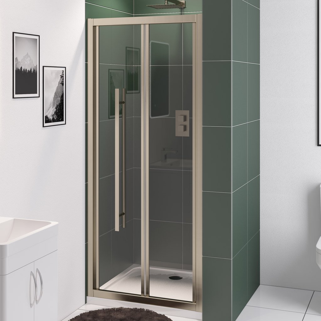 Vantage 2000 6mm Easy Clean 2000mm x 900mm Bi-Fold Shower Door - Brushed Brass