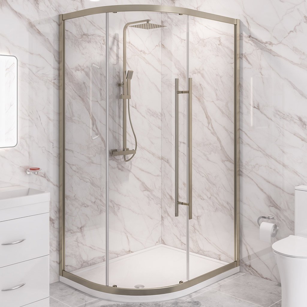 Vantage 2000 6mm Easy Clean 1000x800mm Offset Quadrant Shower Enclosure - Brushed Brass