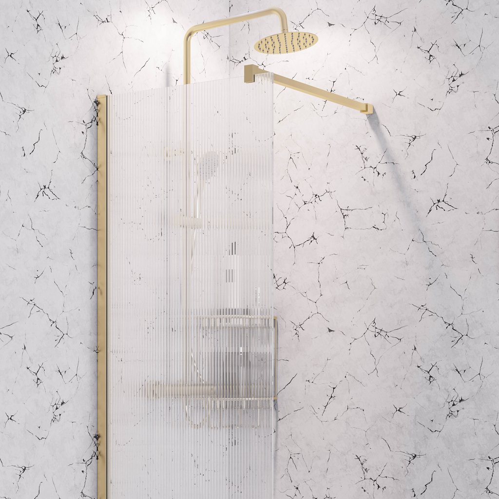 Vantage 2000 8mm Easy Clean 2000mm x 1000mm Walk-In Shower Panel with Fluted Glass - Brushed Brass