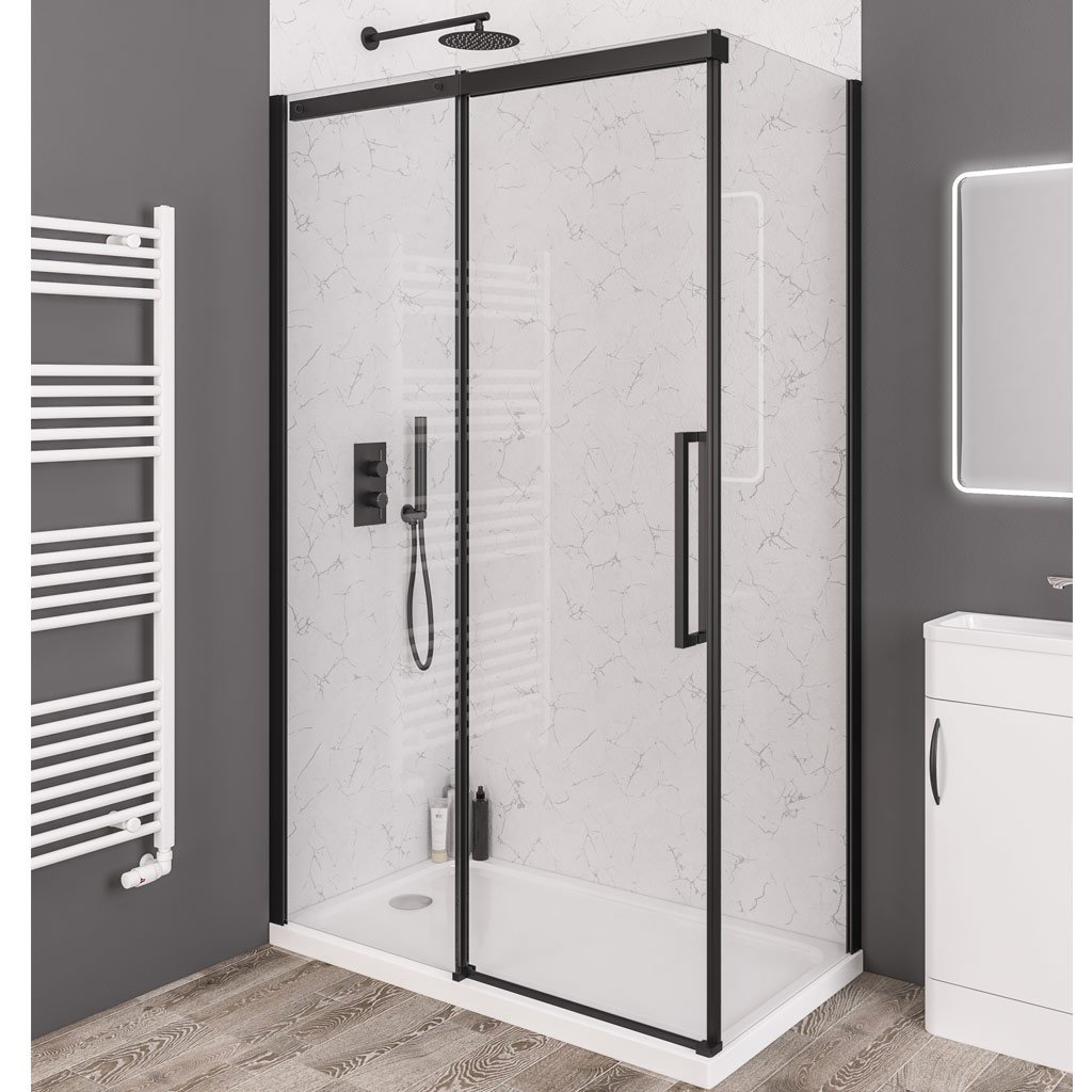 Corniche 2000 8mm Semi-Frameless 2000mm x 1000mm Slider Shower Door - Matt Black