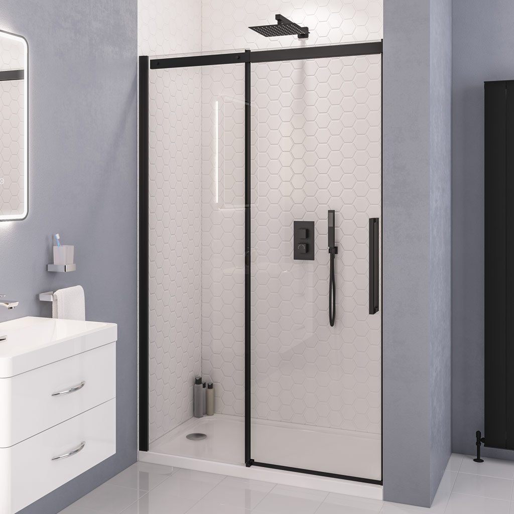 Corniche 2000 8mm Semi-Frameless 2000mm x 1700mm Slider Shower Door - Matt Black