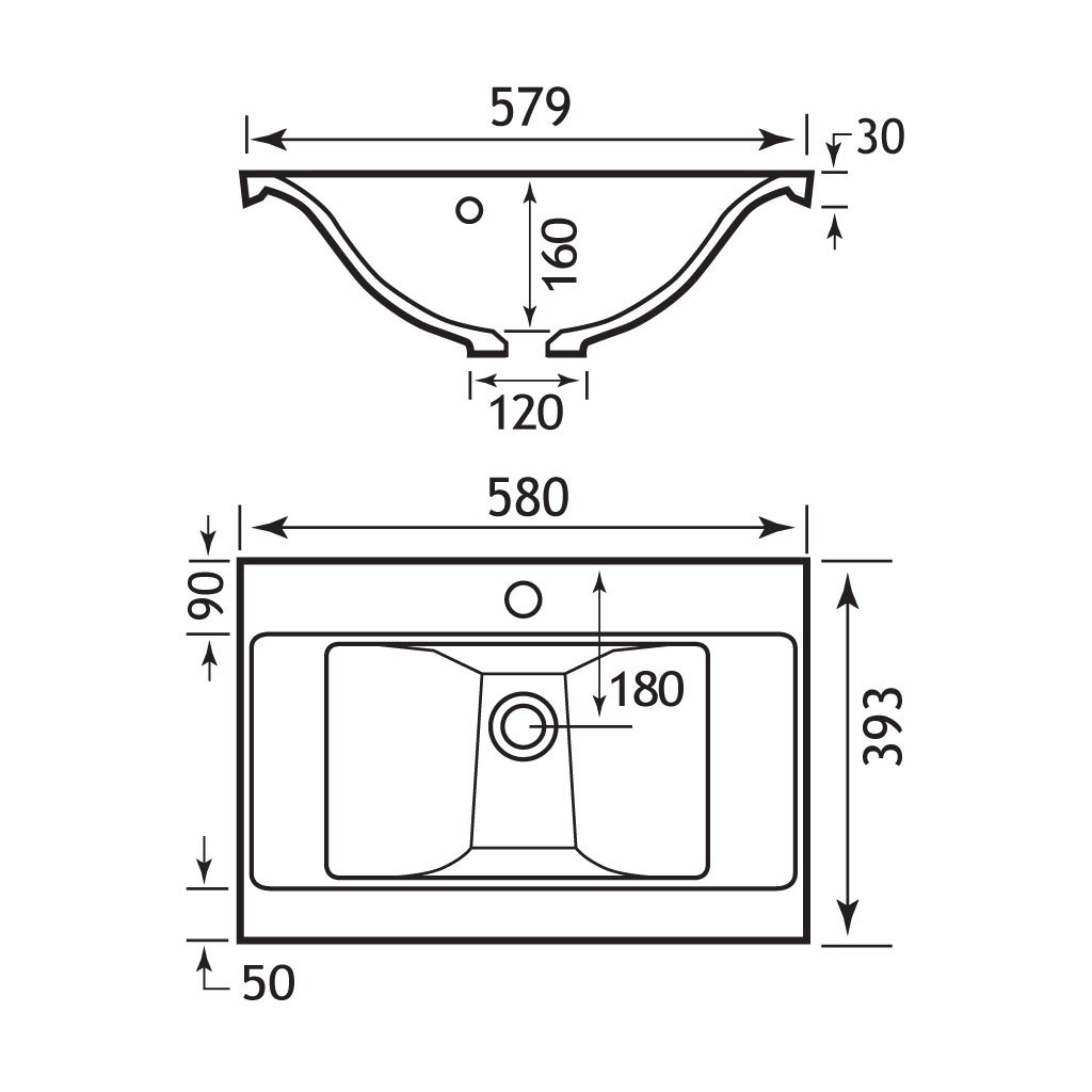 Oslo 58cm x 39cm 1 Tap Hole Cast Marble Basin - White