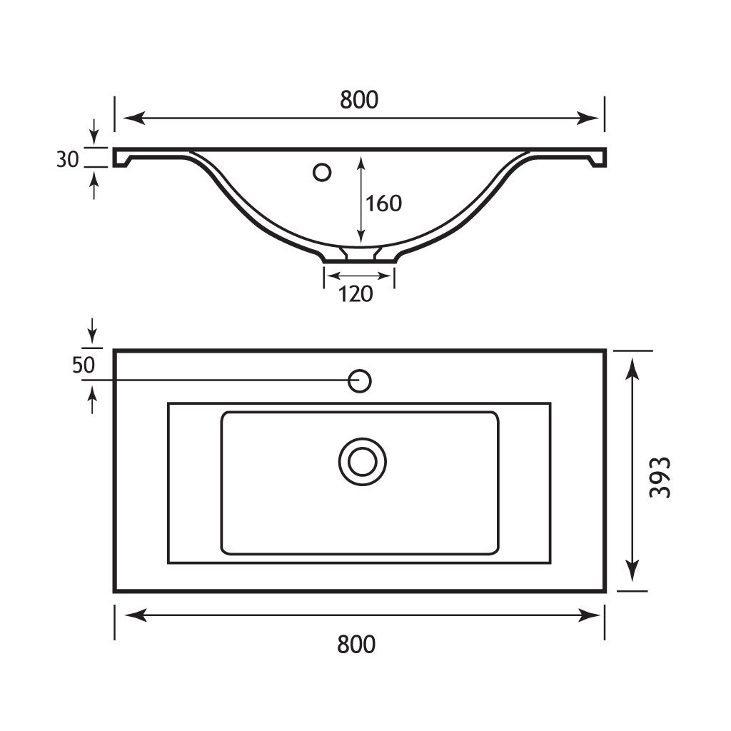 Oslo 80cm x 39cm 1 Tap Hole Cast Marble Basin - White