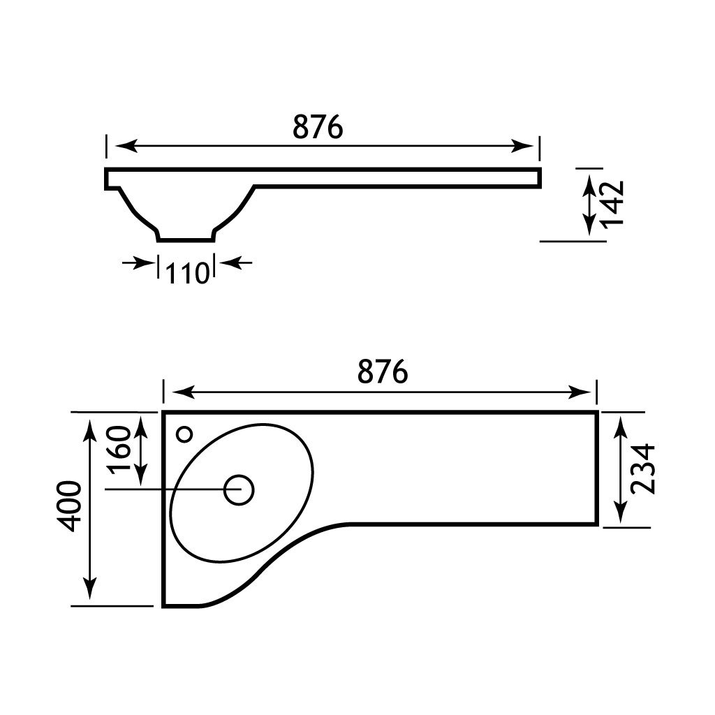 Oslo 87cm x (400x234)cm Left Hand (LH) 1 Tap Hole Corner Combi Long Basin - White