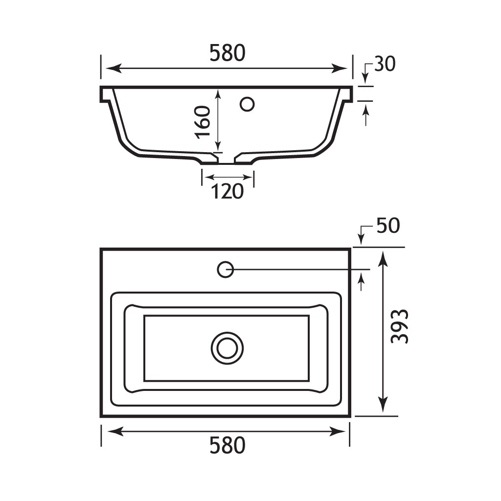 Quantum 58cm x 39cm 1 Tap Hole Cast Marble Basin - White