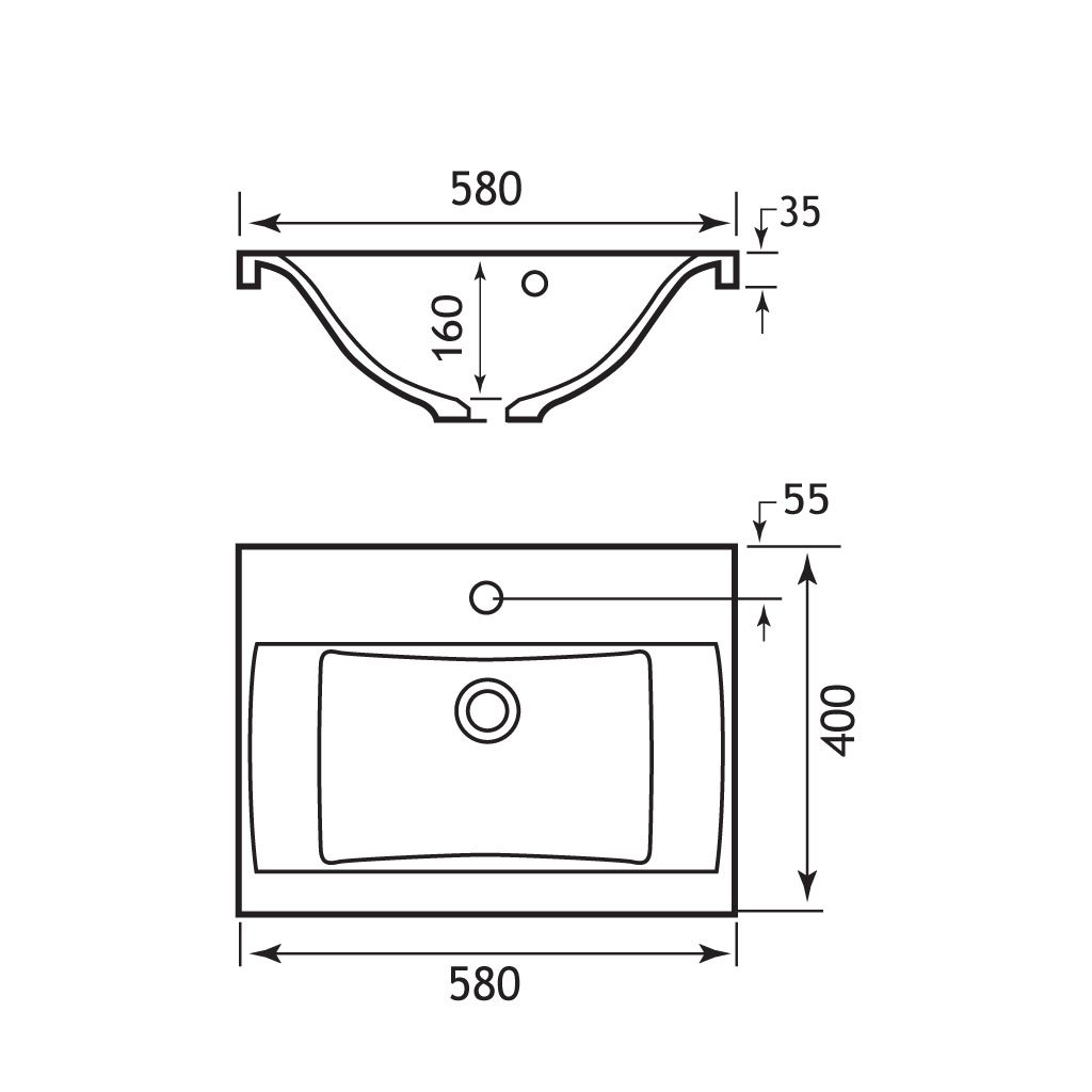 Oslo 58cm x 40cm 1 Tap Hole Cast Marble Combination Unit Basin Top - White