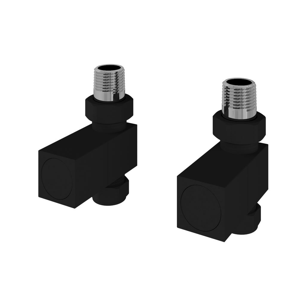 Straight Square Radiator Valves (pair) Matt Black