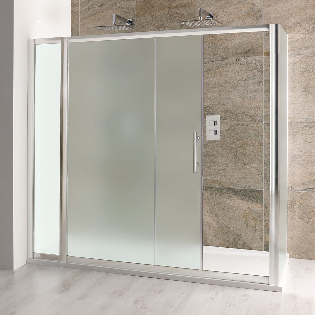 Volente 1850mm x 1000mm Frosted Slider Shower Door - Chrome