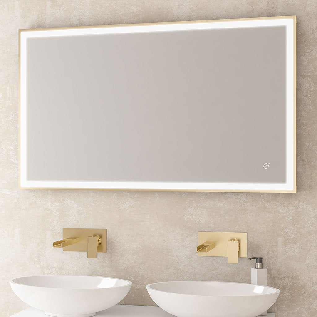 Castelli 700x500mm LED Framed Bathroom Mirror - Brushed Brass