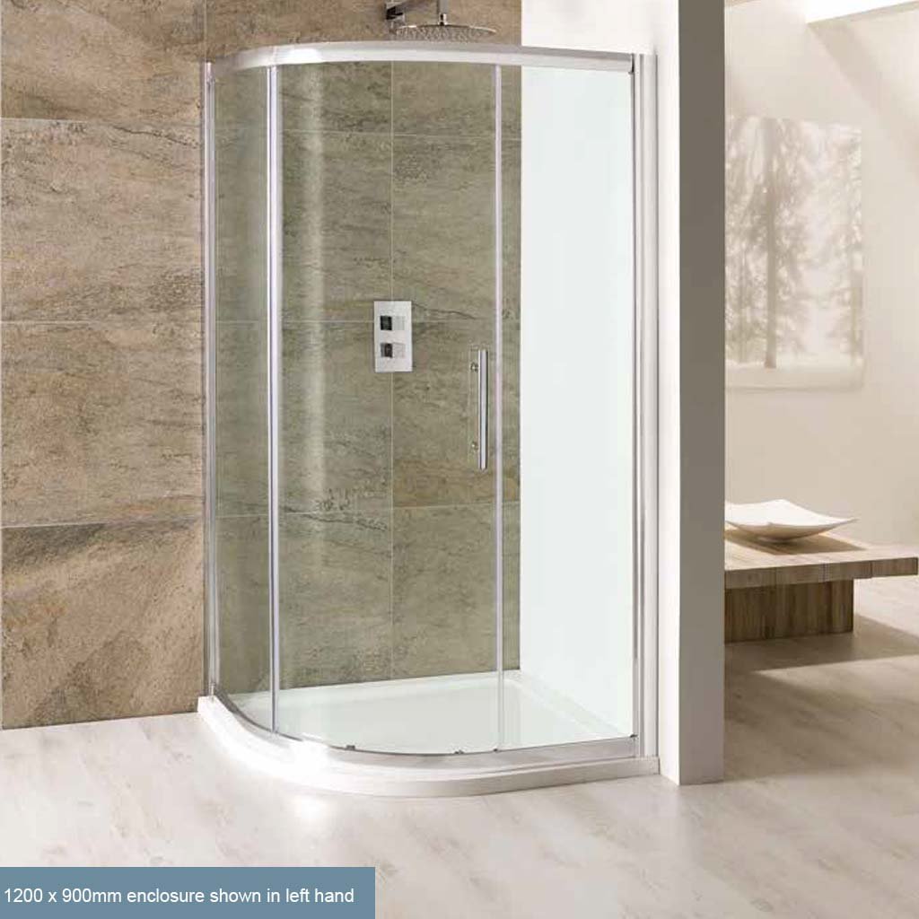 Volente 6mm Easy Clean 900x760mm Single Door Offset Quadrant Shower Enclosure - Chrome