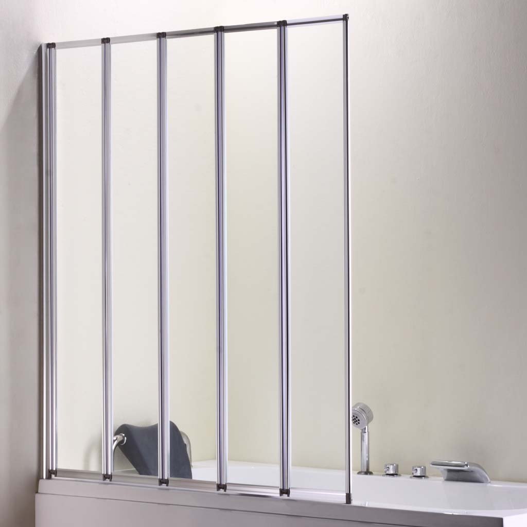 5mm 1400 x 1250mm Bath Screen with 5 Fold Panels - Chrome