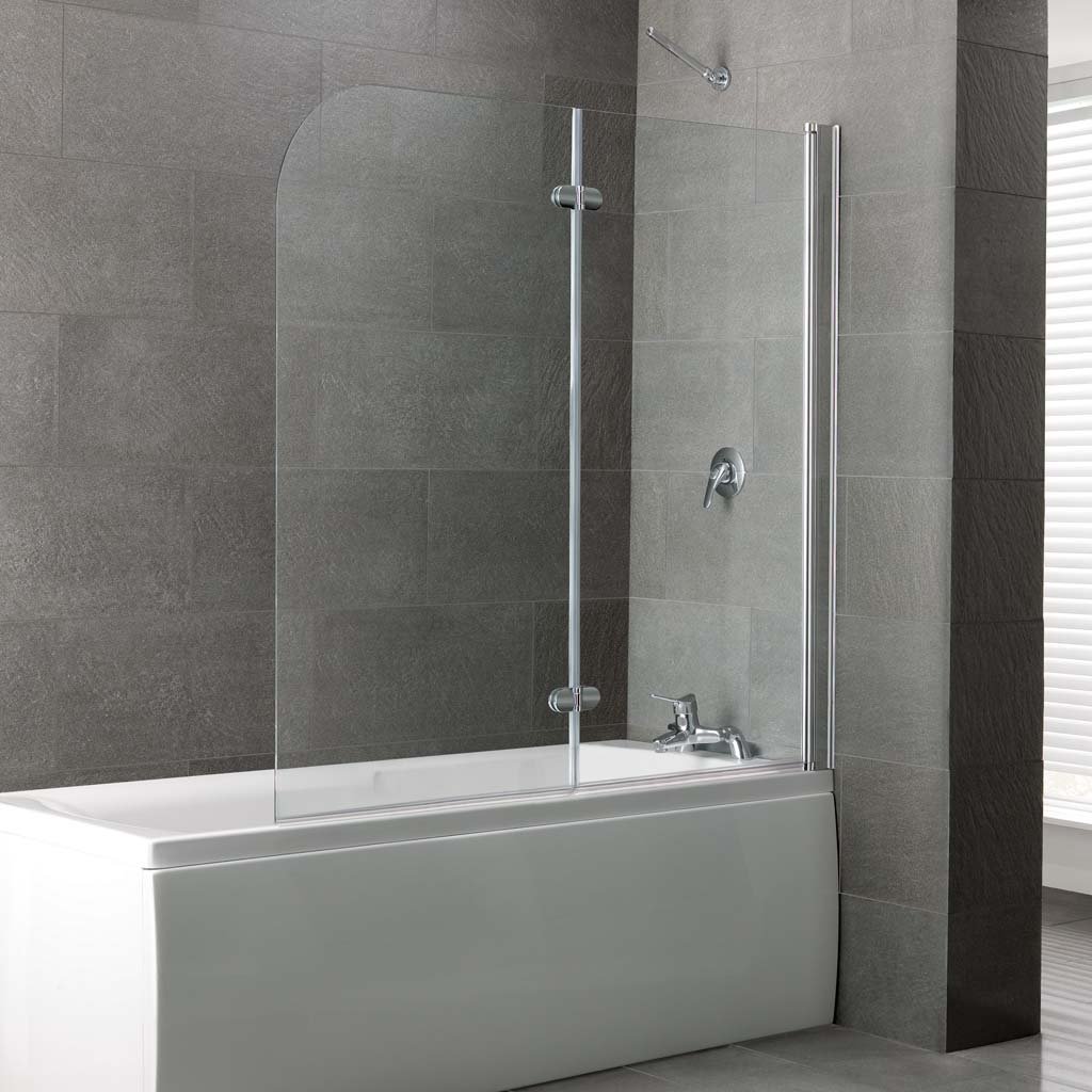 Volente 6mm 1550 x 1465mm Bath Screen with 2 Hinged Panels - Chrome