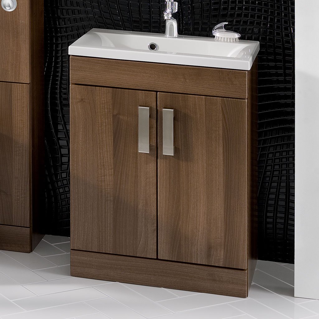 Oslo 58CM 2 Door Basin Vanity Unit - Dark Walnut