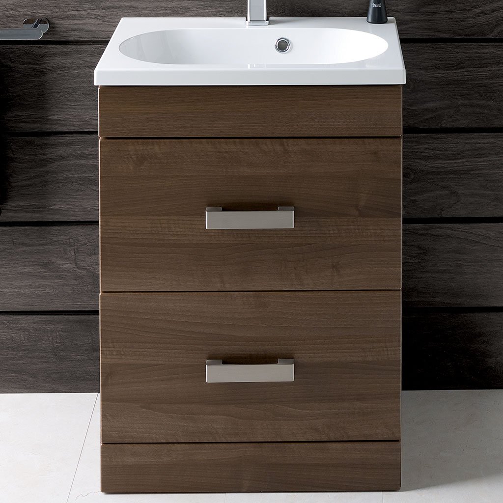 Oslo 58CM 2 Drawer Basin Vanity Unit - Dark Walnut