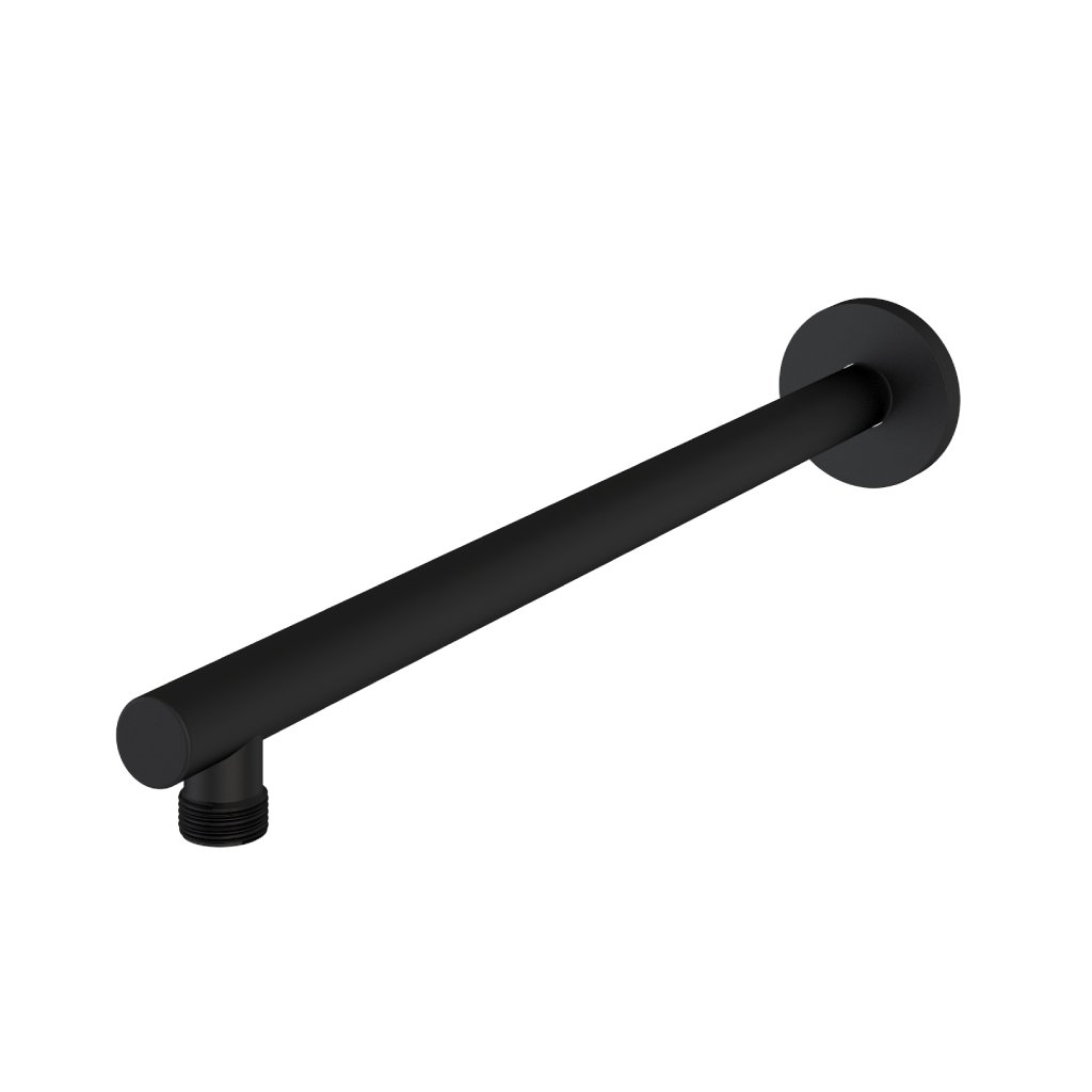 400mm Modern Wall Mounted Round Fixed Over Head Shower Arm - Matt Black