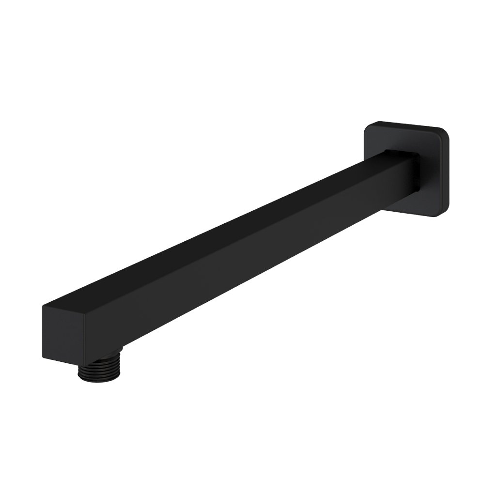 400mm Modern Wall Mounted Square Fixed Over Head Shower Arm - Matt Black