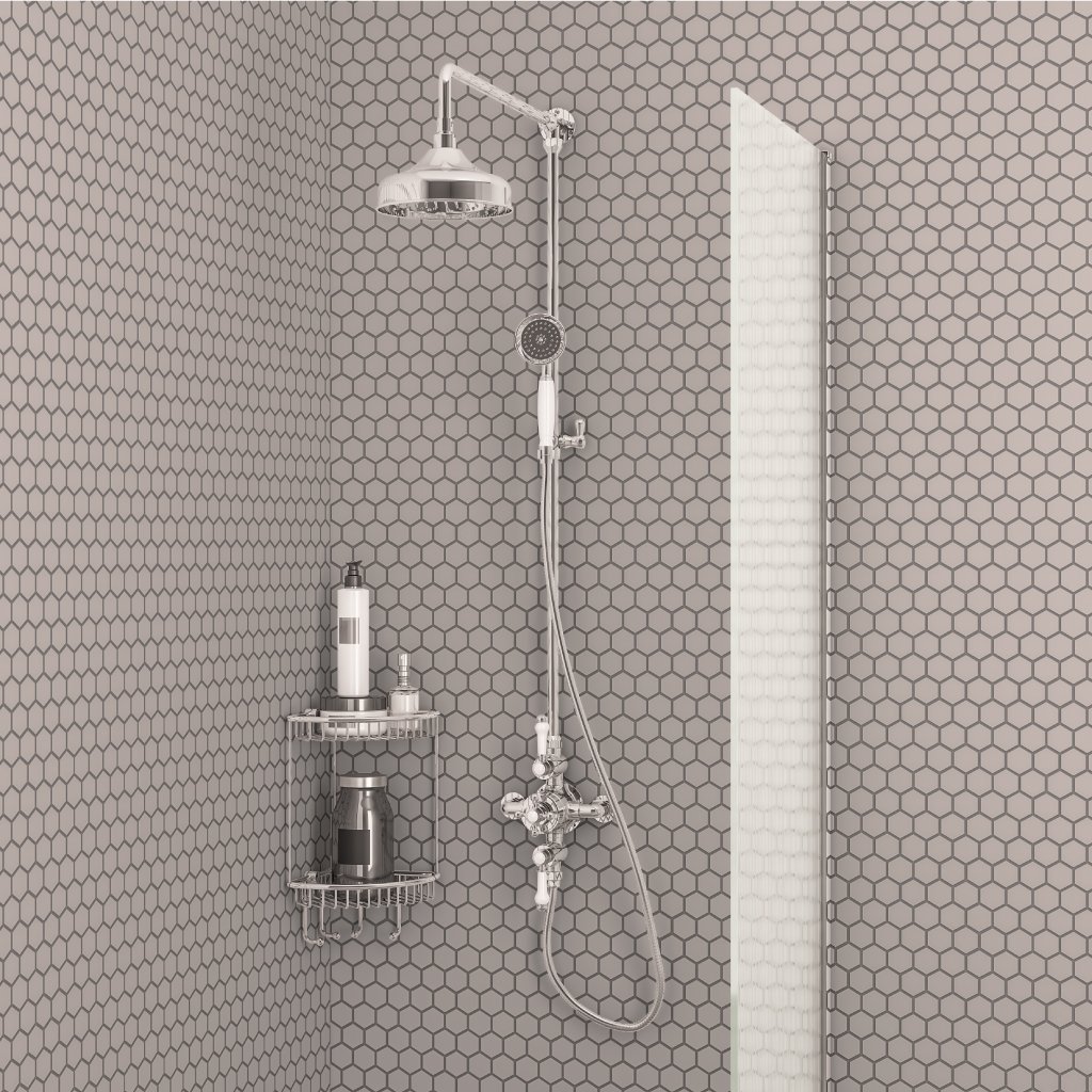 Traditional Twin Thermostatic exposed shower Valve with Rigid riser with 8'' Rose Head - Chrome