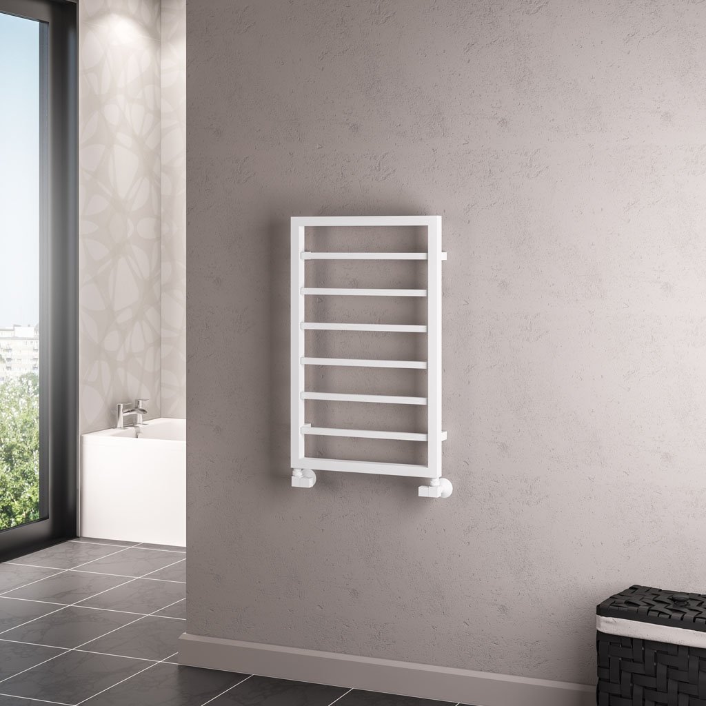 Ryton 800 x 500mm. Towel Rail Matt White