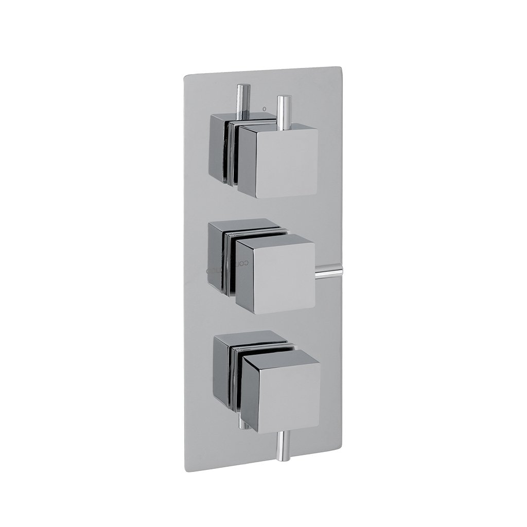 Square Triple Valve Plate with Square Rings - Chrome