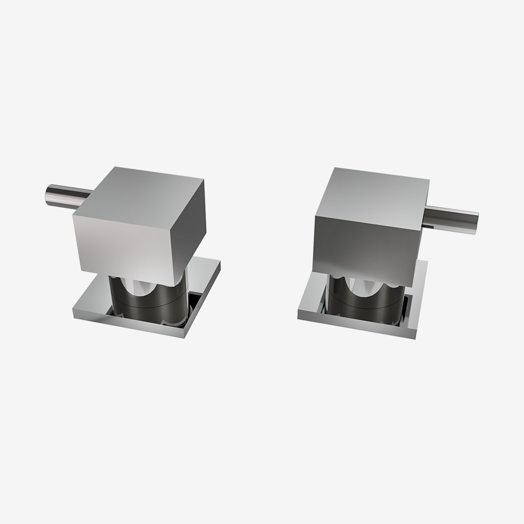 (Pair) Deck Mounted Square Side Valve Handles for Bath Filler Taps - Chrome