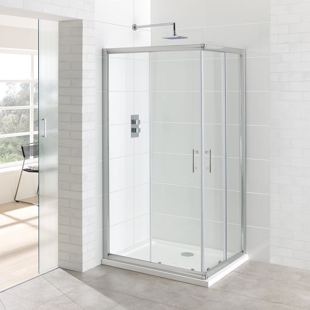 Vantage 6mm Easy Clean 900mm x 760mm Offset Corner Entry Shower Enclosure - Chrome