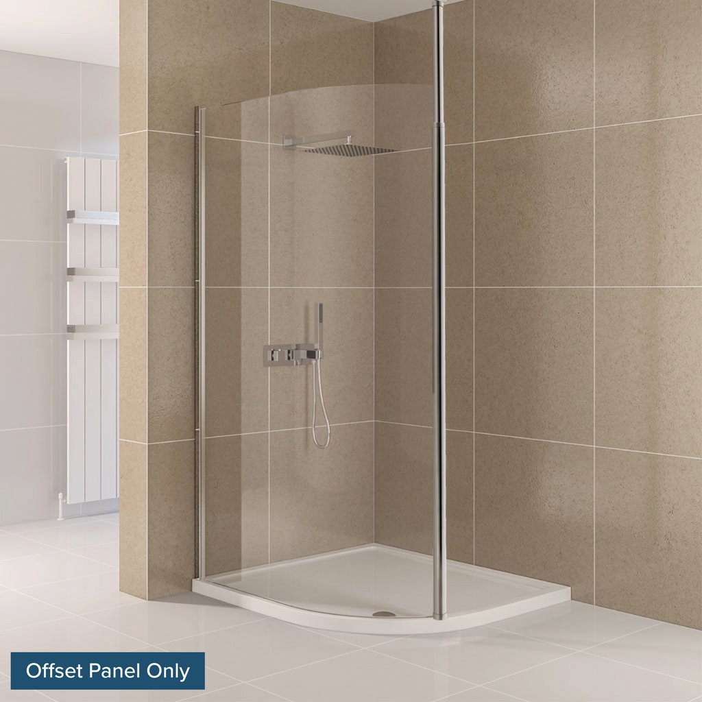 Valliant 8mm 1850mm x 1000mm Round Pole Walk-In Offset Shower Panel - Chrome