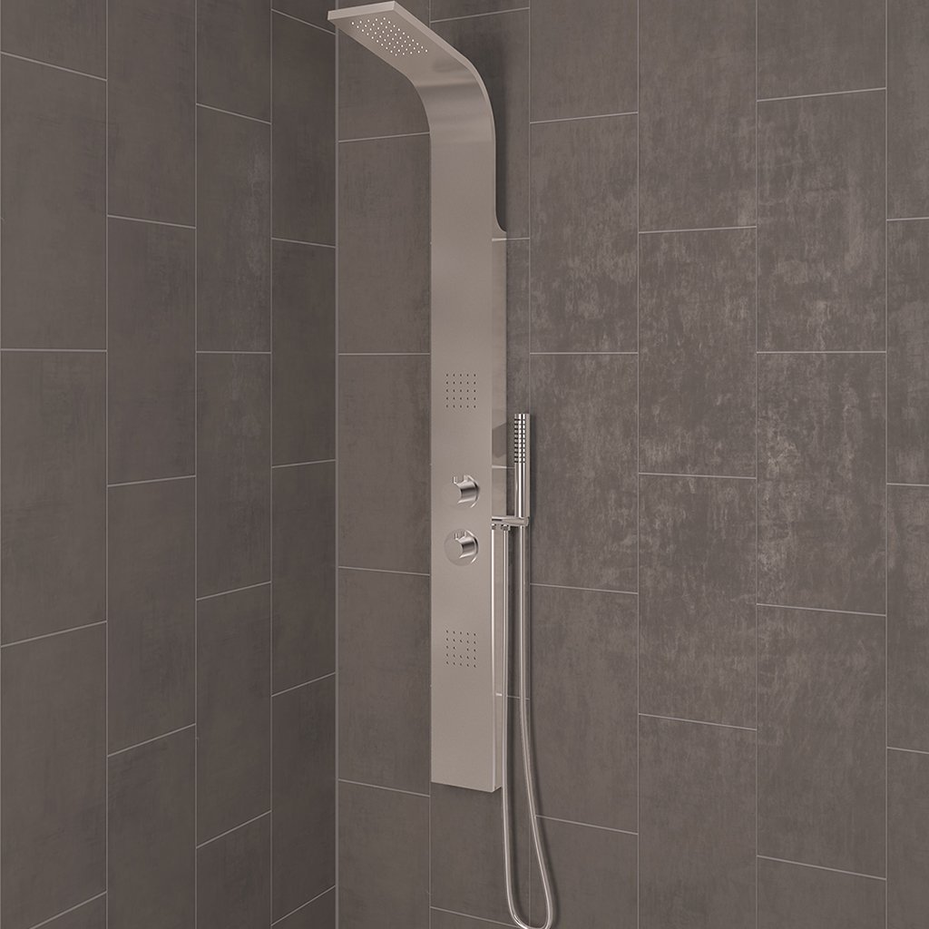 Conway Shower Panel with Thermostatic Valve, Body Jets, Round Shower Handset & Hose - Chrome