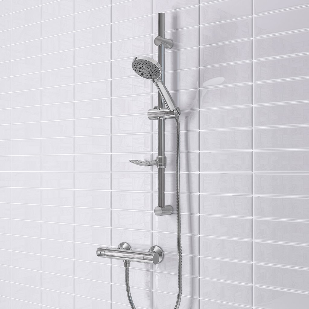 Contemporary Shower Riser Set with Bar Valve - Chrome