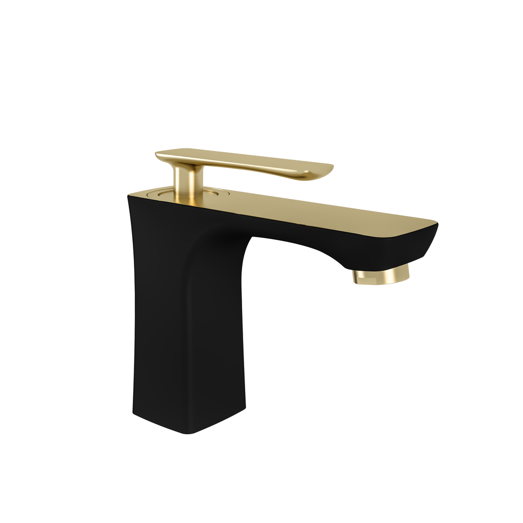 Helston Basin Mono Tap (inc waste) - Matt Smooth Black/Brushed Brass