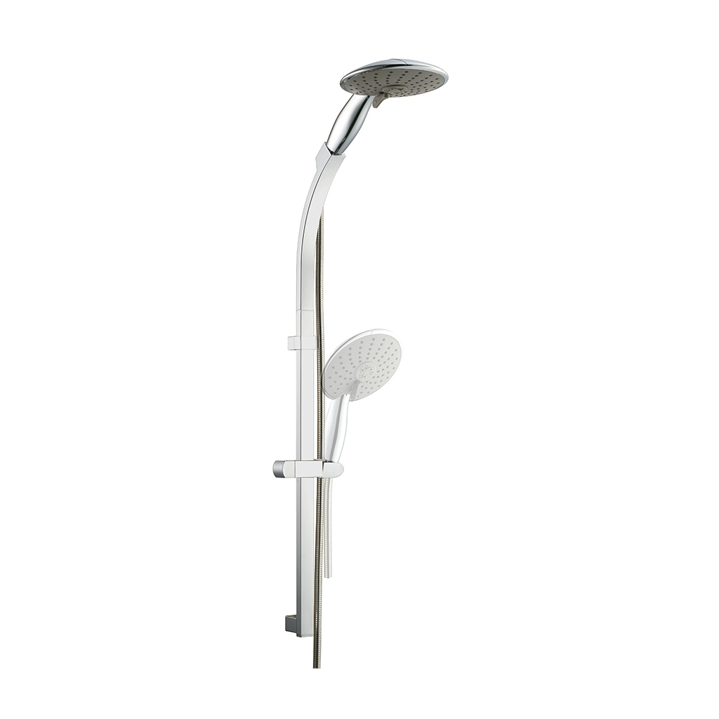 600mm Tall Fixed or Sliding Riser Kit with Multiple Function Shower Handset & Hose - Chrome