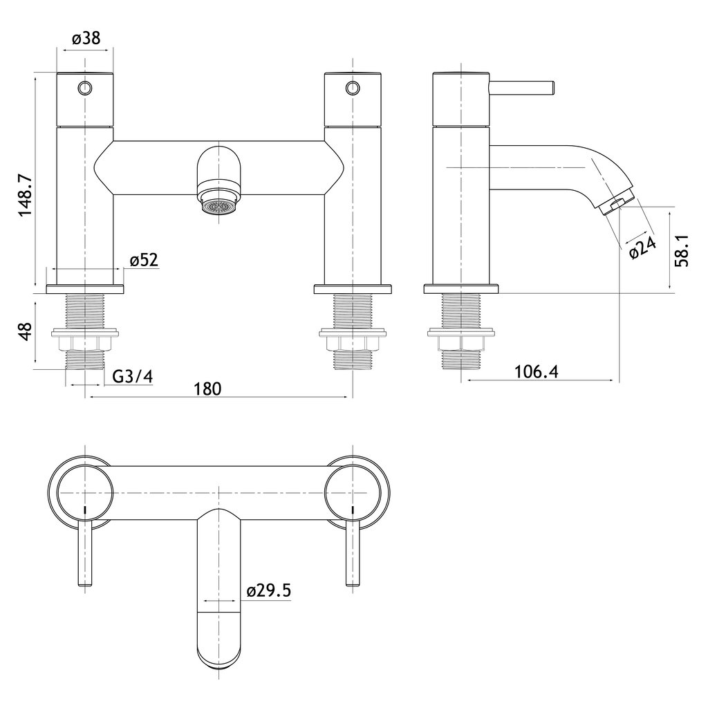 Meriden Bath Filler Tap with Curved Spout Chrome