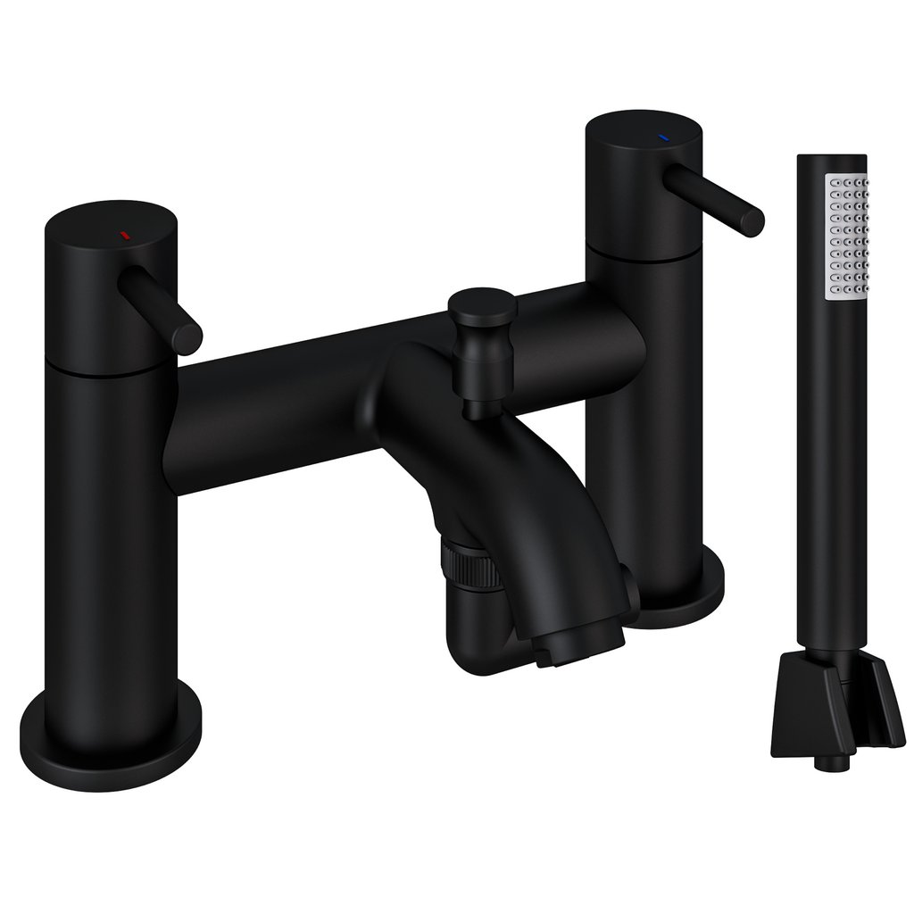 Meriden Bath Shower Mixer Tap with Handset, Hose and Holder Matt Black