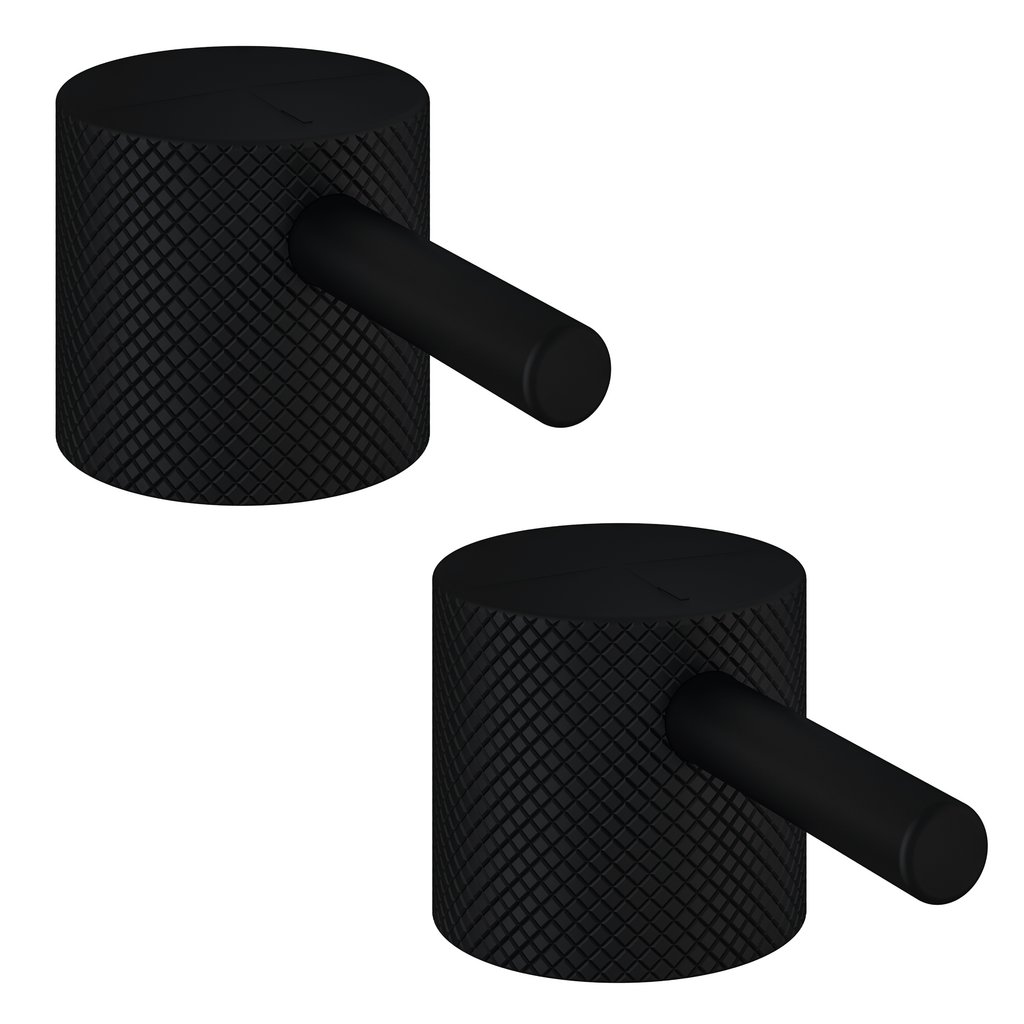 (Pair) Meriden Full Knurling Tap Handles for Bath Filler and Bath Shower Mixer Taps Matt Black