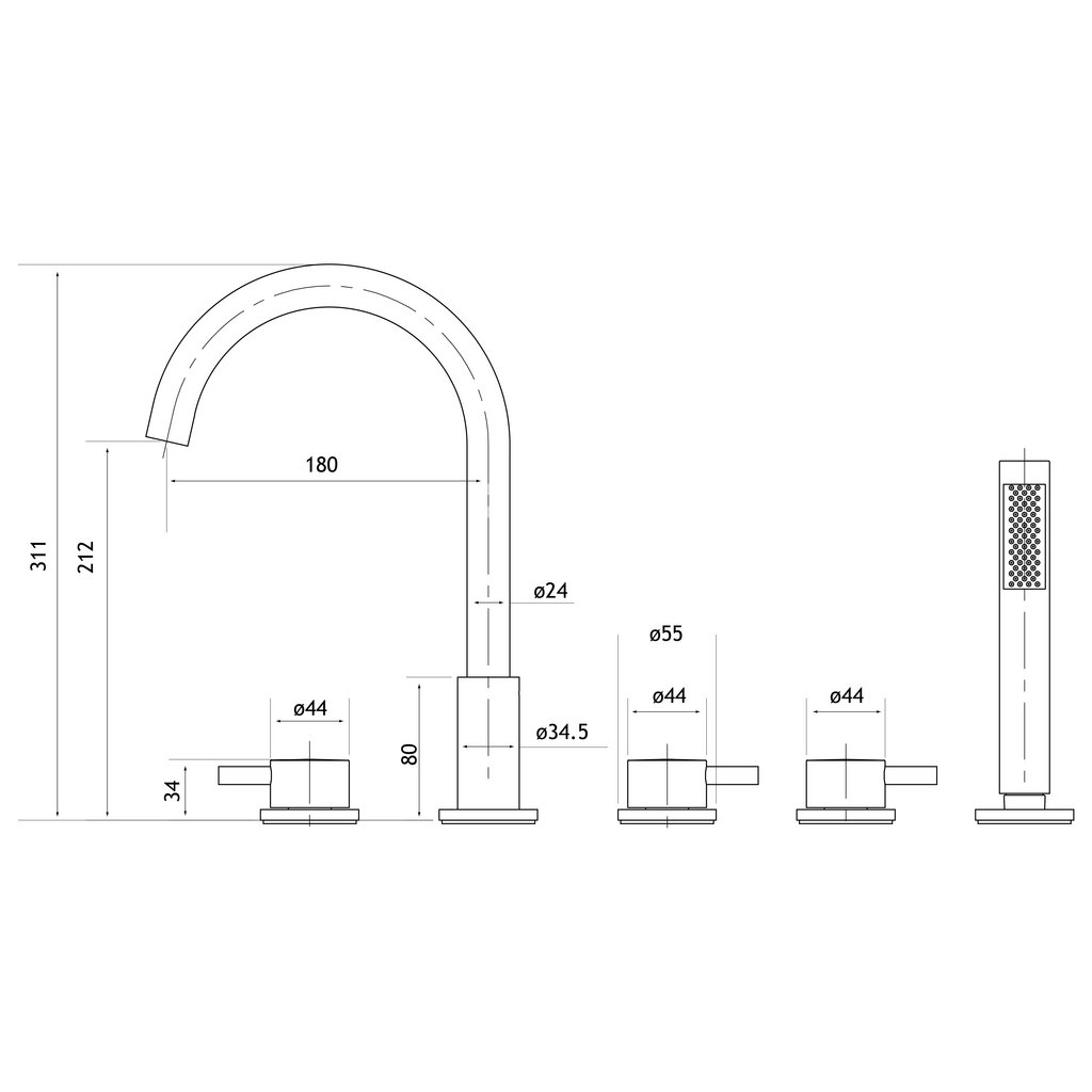 Meriden 5 Tap Hole Bath Shower Mixer Tap Chrome