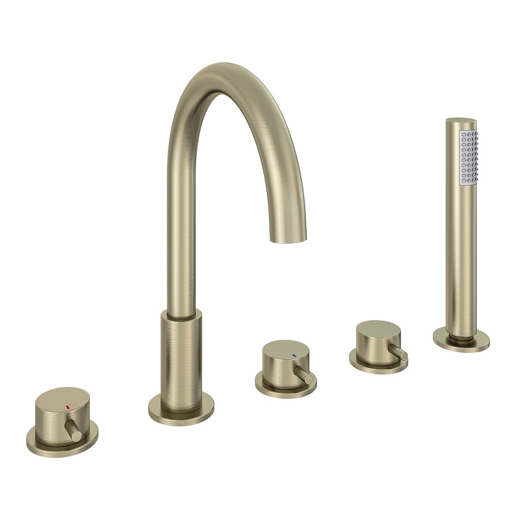 Meriden 5 Tap Hole Bath Shower Mixer Brushed Brass