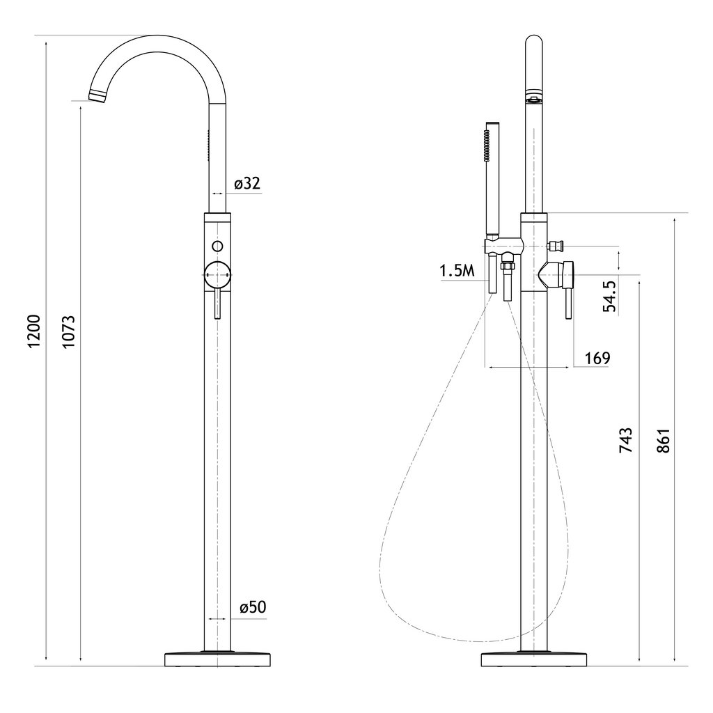 Meriden Floor Standing Single Level Bath Shower Mixer (BSM) Tap - Chrome