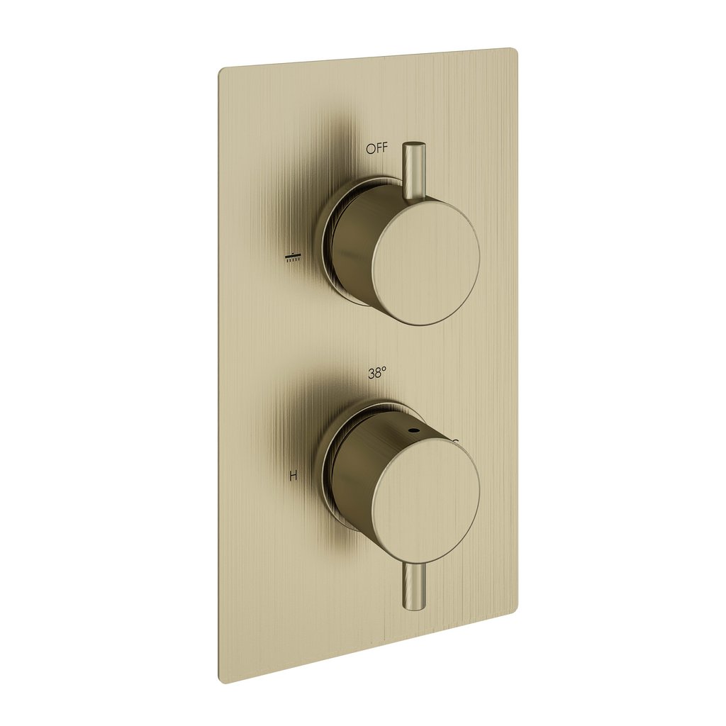 Meriden Twin Thermostatic Concealed Shower Valve - Brushed Brass