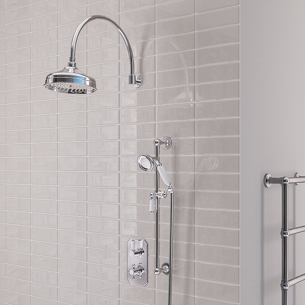 Shower Bundle with Traditional Concealed Valve, Round Shower Head, Swivel Arm, Outlet Elbow & Handset - Chrome