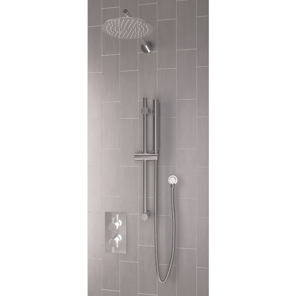 Round Thermostatic Shower Bundle with Shower Head, Valve, Round Riser Kit & Handset - Chrome