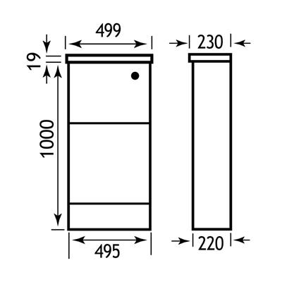 Oslo 49cm(W) x 220cm(D) WC Unit - White