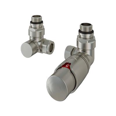 15mm Corner TRV & lockshield valve Brushed Nickel