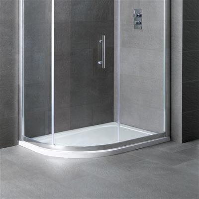 Volente Plan D Left Hand (LH) ABS 900mm x 800mm Offset Quadrant Stone Resin Shower Tray - White