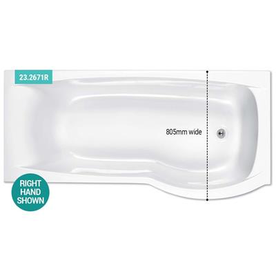 Carron Clearance:  Delta offset Showerbath 1700 RH Carronite White