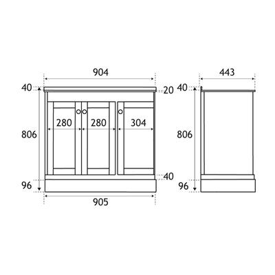 Hardwick 90cm Left Hand (LH) 3 Door Corner Cabinet Basin Unit - Matt White