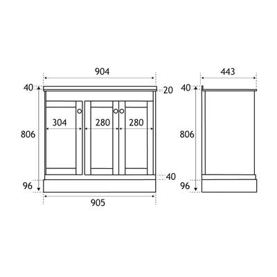 Hardwick 90cm Right Hand (RH) 3 Door Corner Cabinet Basin Unit - Matt Anthracite