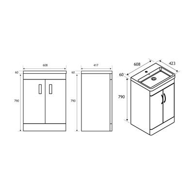 Cavone 60CM 2 Door Basin Vanity Unit - High gloss white 